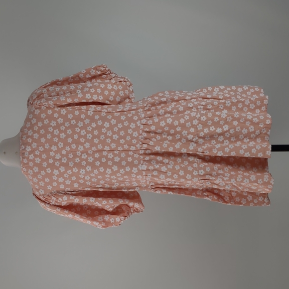 The Self Styler Dress Size 14 Pink White Floral Puff Sleeves Ruffle Tie-up Neck - Picture 11 of 15